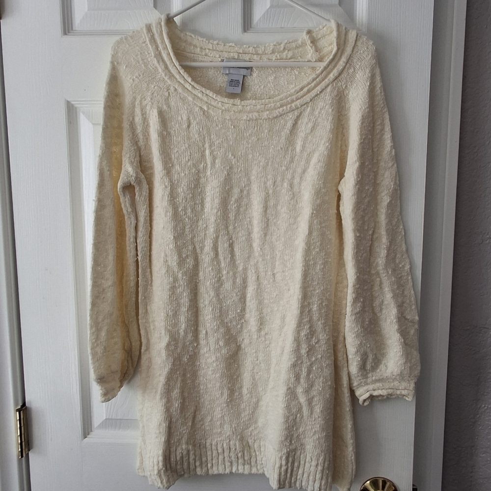 Soft Surroundings Sweater Womens Sz S Textured Knit Cotton Acrylic Long Pullover
